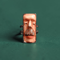 Man with Mustache Ring – Handmade Clay & Resin Surreal Statement Jewelry, Sculptural Wearable Art with Adjustable Stainless Steel Band - SAMA