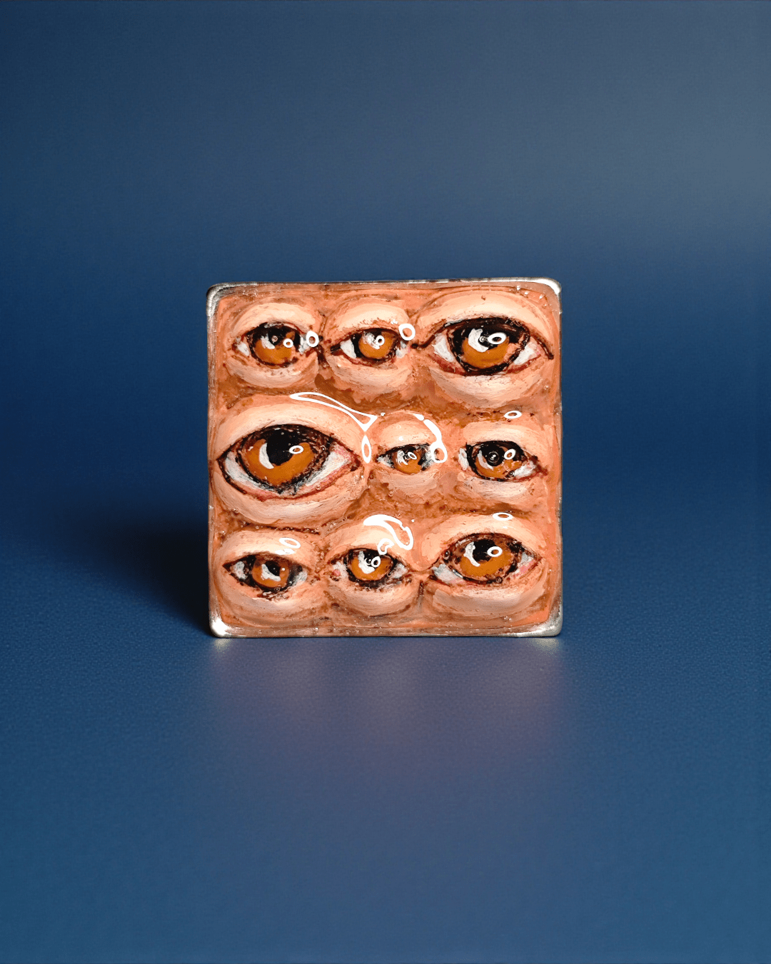 Many Eyes Ring – Handmade Clay & Resin Surreal Statement Jewelry with Adjustable Stainless Steel Band - SAMA
