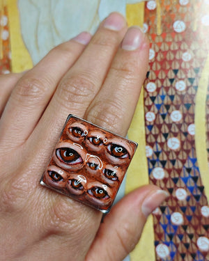 Many Eyes Ring – Handmade Clay & Resin Surreal Statement Jewelry with Adjustable Stainless Steel Band - SAMA