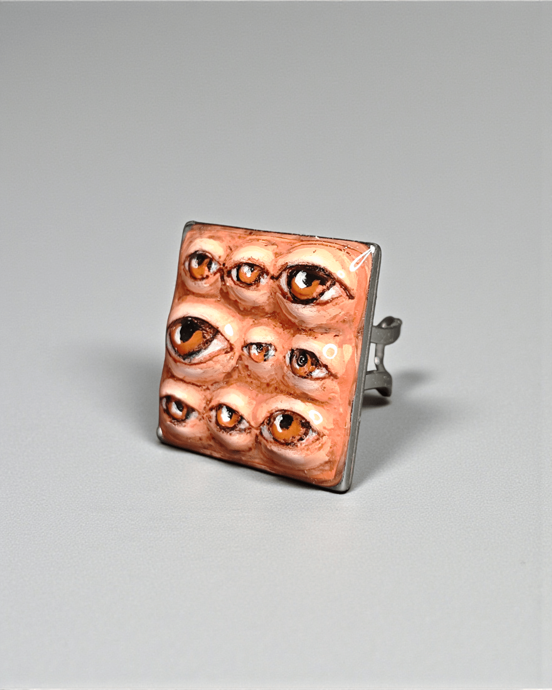 Many Eyes Ring – Handmade Clay & Resin Surreal Statement Jewelry with Adjustable Stainless Steel Band - SAMA