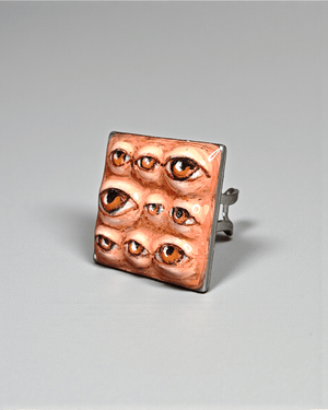 Many Eyes Ring – Handmade Clay & Resin Surreal Statement Jewelry with Adjustable Stainless Steel Band - SAMA