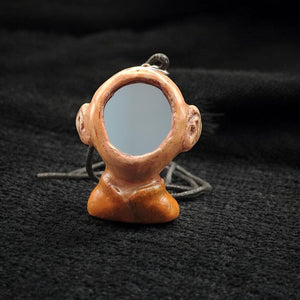 Mirror Face Necklace – Handmade Clay & Resin Surreal Statement Jewelry, Sculptural Fantasy Wearable Art OOAK