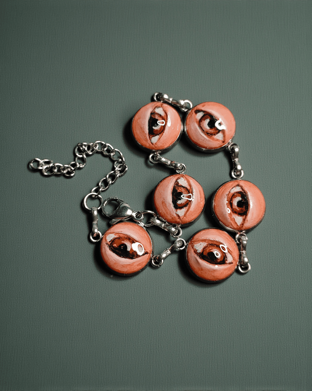 Multiple Eyes Bracelet – Handmade Clay & Resin Surreal Statement Jewelry, Sculptural Fantasy Wearable Art with Stainless Steel Chain - SAMA