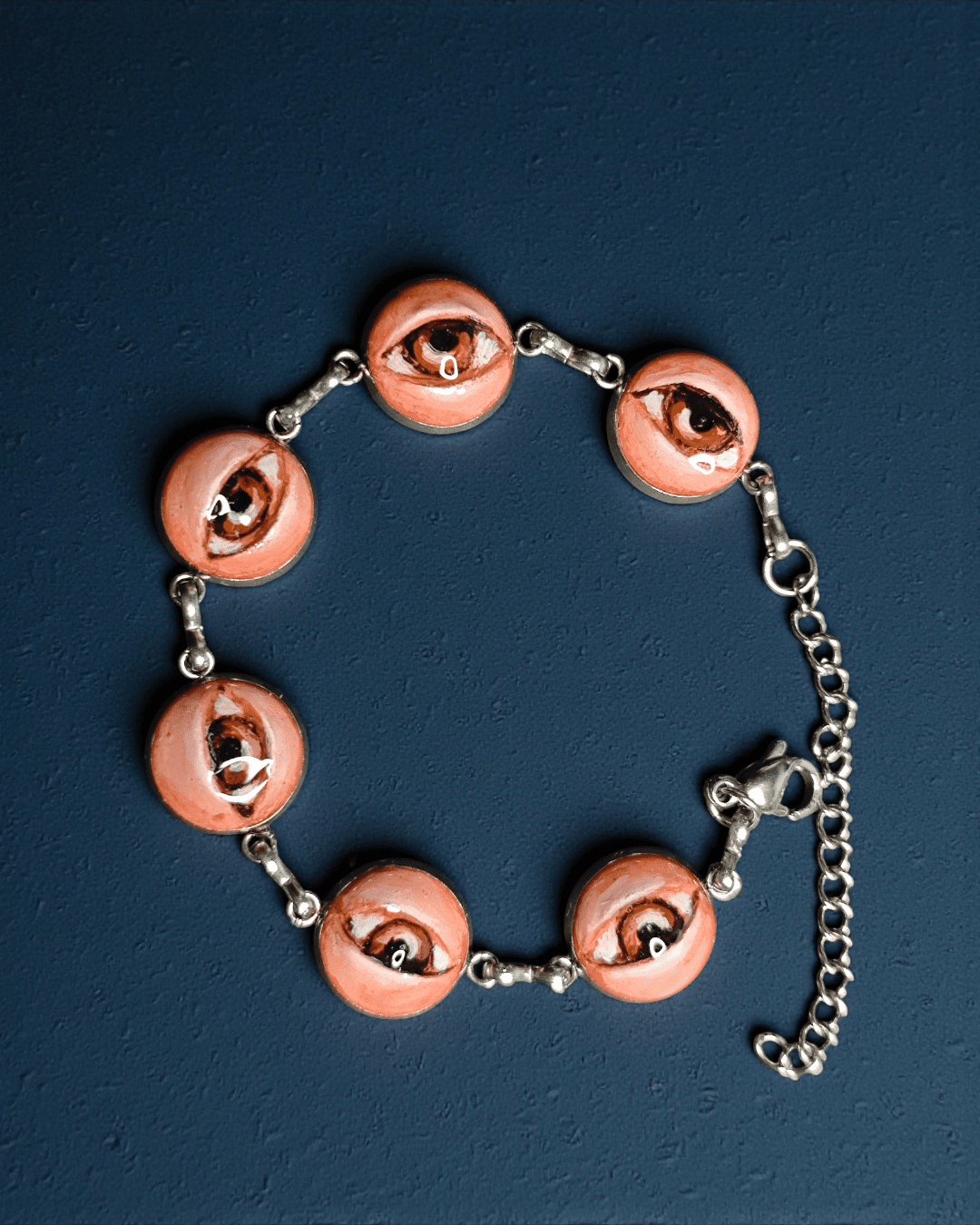 Multiple Eyes Bracelet – Handmade Clay & Resin Surreal Statement Jewelry, Sculptural Fantasy Wearable Art with Stainless Steel Chain - SAMA