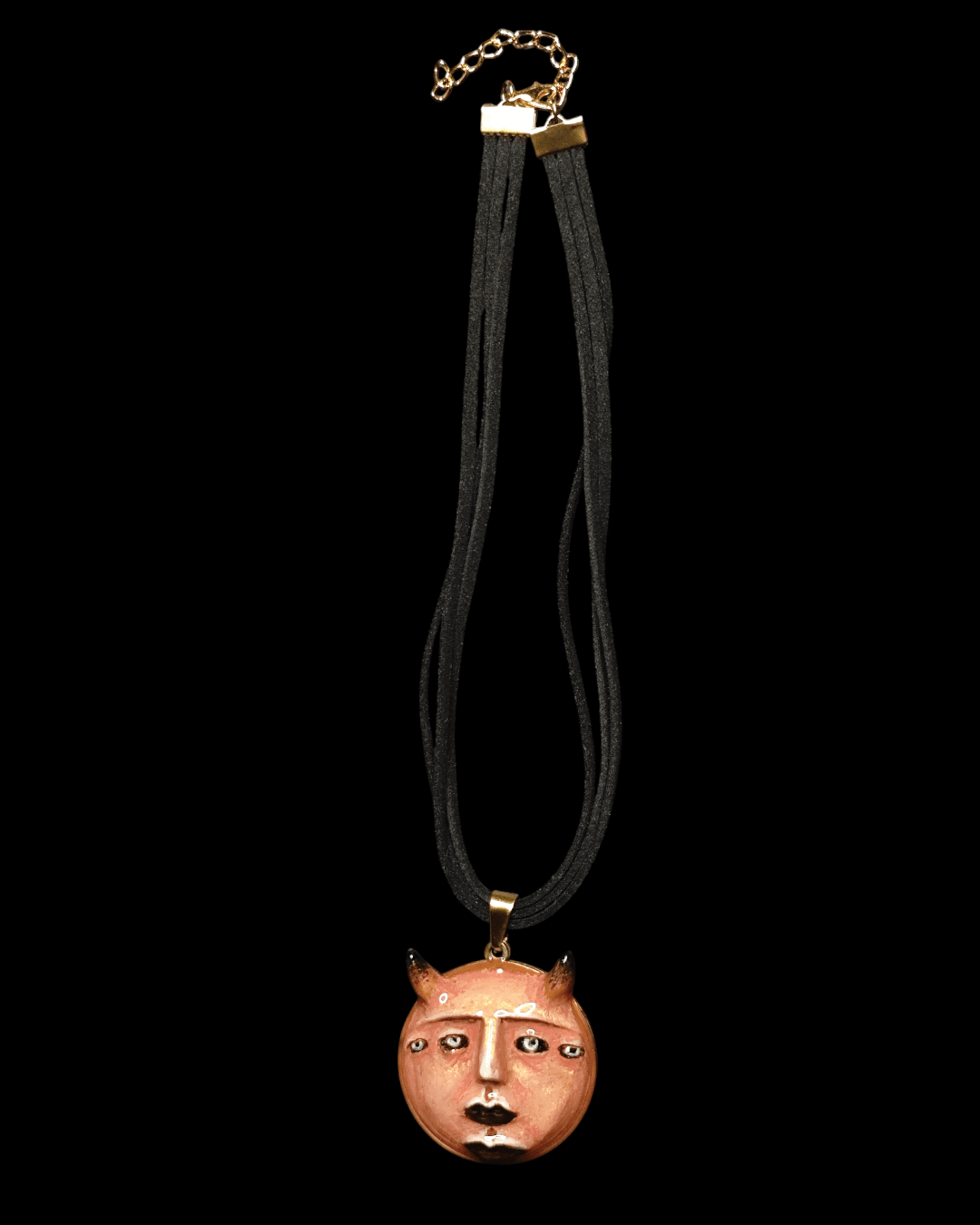 Mystic Horned Face Necklace – Sculptural Fantasy Wearable Art with Stainless Steel Pendant - SAMA