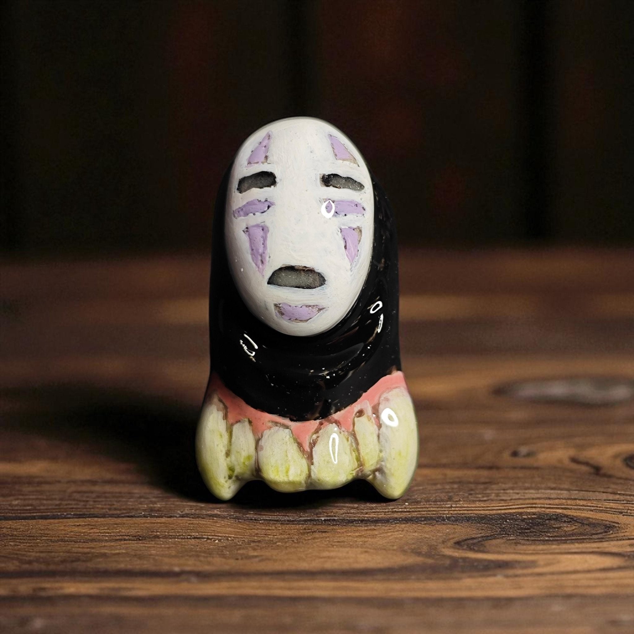 No Face Glow Ring – Handmade Clay Dark Surreal Statement Jewelry, Sculptural Fantasy Wearable Art on Adjustable Stainless Steel Band OOAK