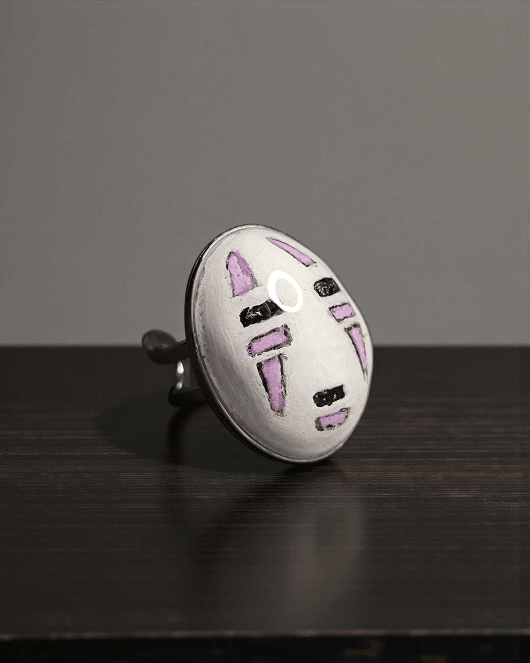 No - Face Ring – Handmade Clay & Resin Surreal Statement Jewelry with Adjustable Stainless Steel Band - SAMA