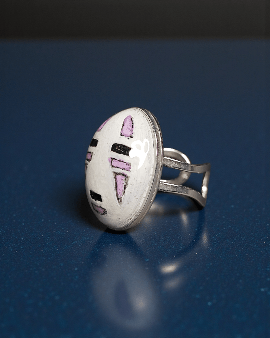 No - Face Ring – Handmade Clay & Resin Surreal Statement Jewelry with Adjustable Stainless Steel Band - SAMA