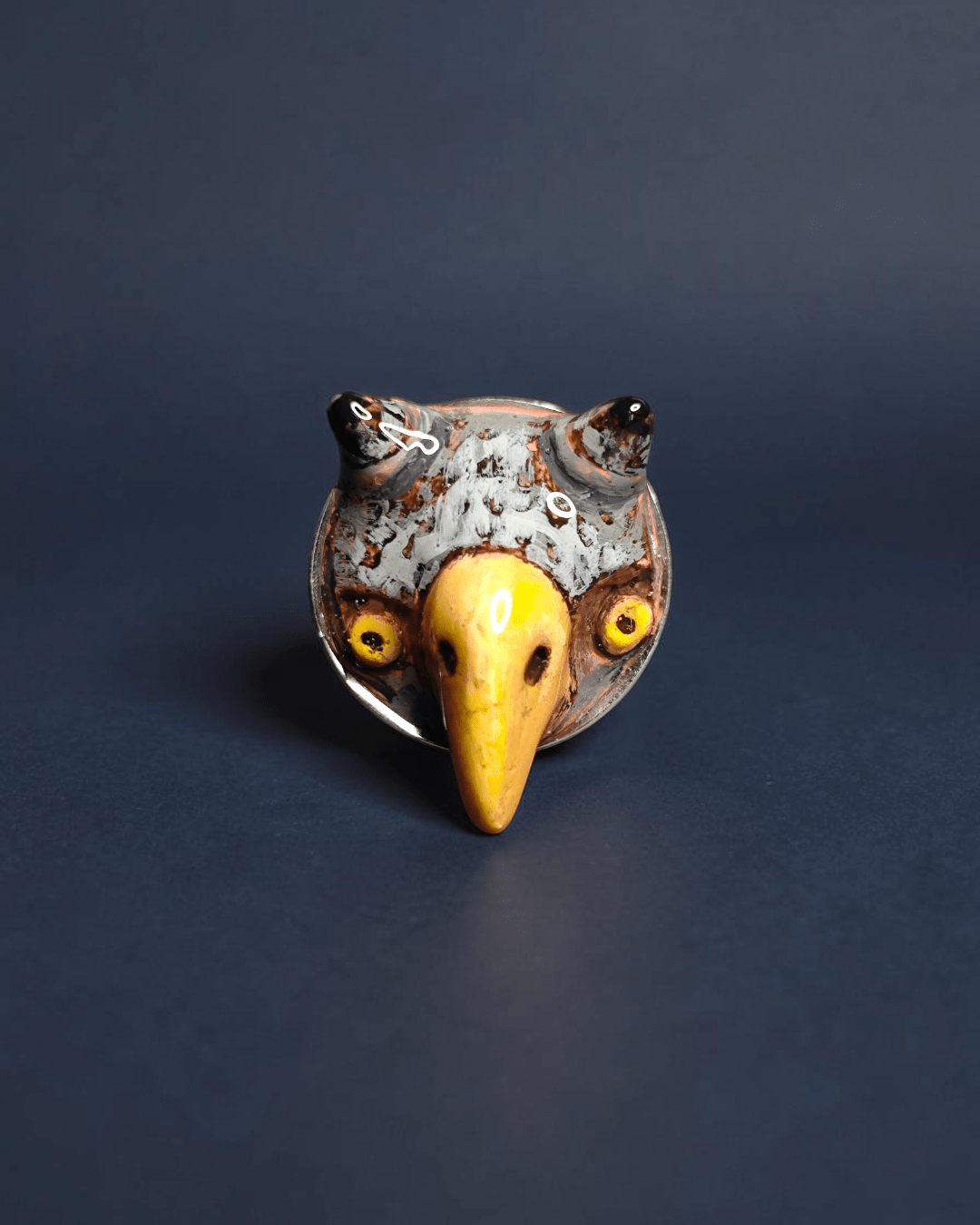 Owl Chimera Ring – Handmade Clay & Resin Surreal Statement Jewelry with Adjustable Stainless Steel Band - SAMA