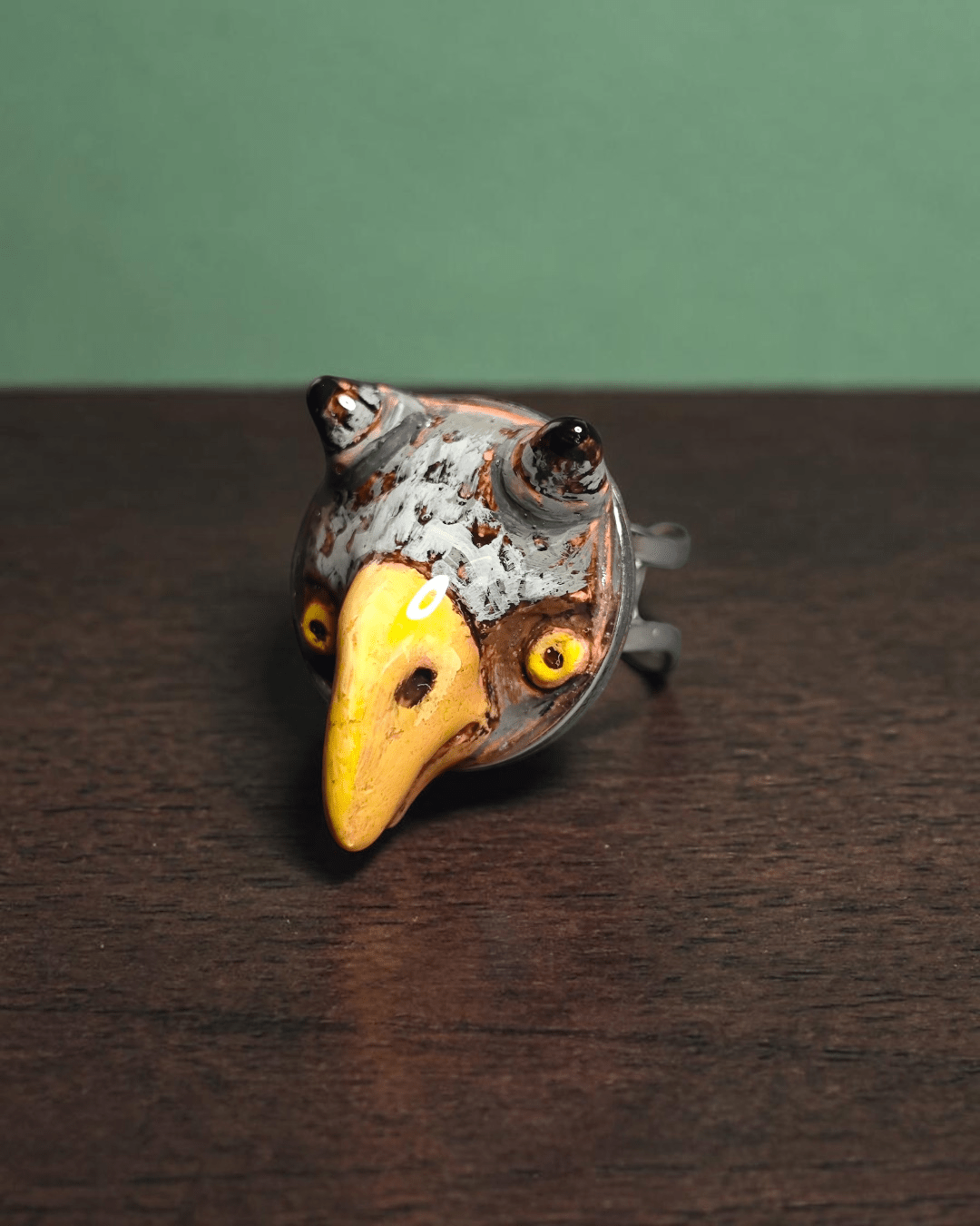 Owl Chimera Ring – Handmade Clay & Resin Surreal Statement Jewelry with Adjustable Stainless Steel Band - SAMA