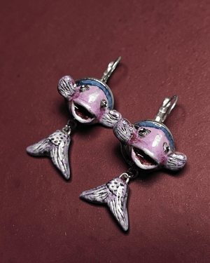 Pair of Fish Earrings – Handmade Clay & Resin Surreal Statement Jewelry, Sculptural Fantasy Wearable Art with Stainless Steel Hooks - SAMA