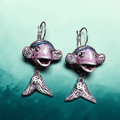 Pair of Fish Earrings – Handmade Clay & Resin Surreal Statement Jewelry, Sculptural Fantasy Wearable Art with Stainless Steel Hooks - SAMA