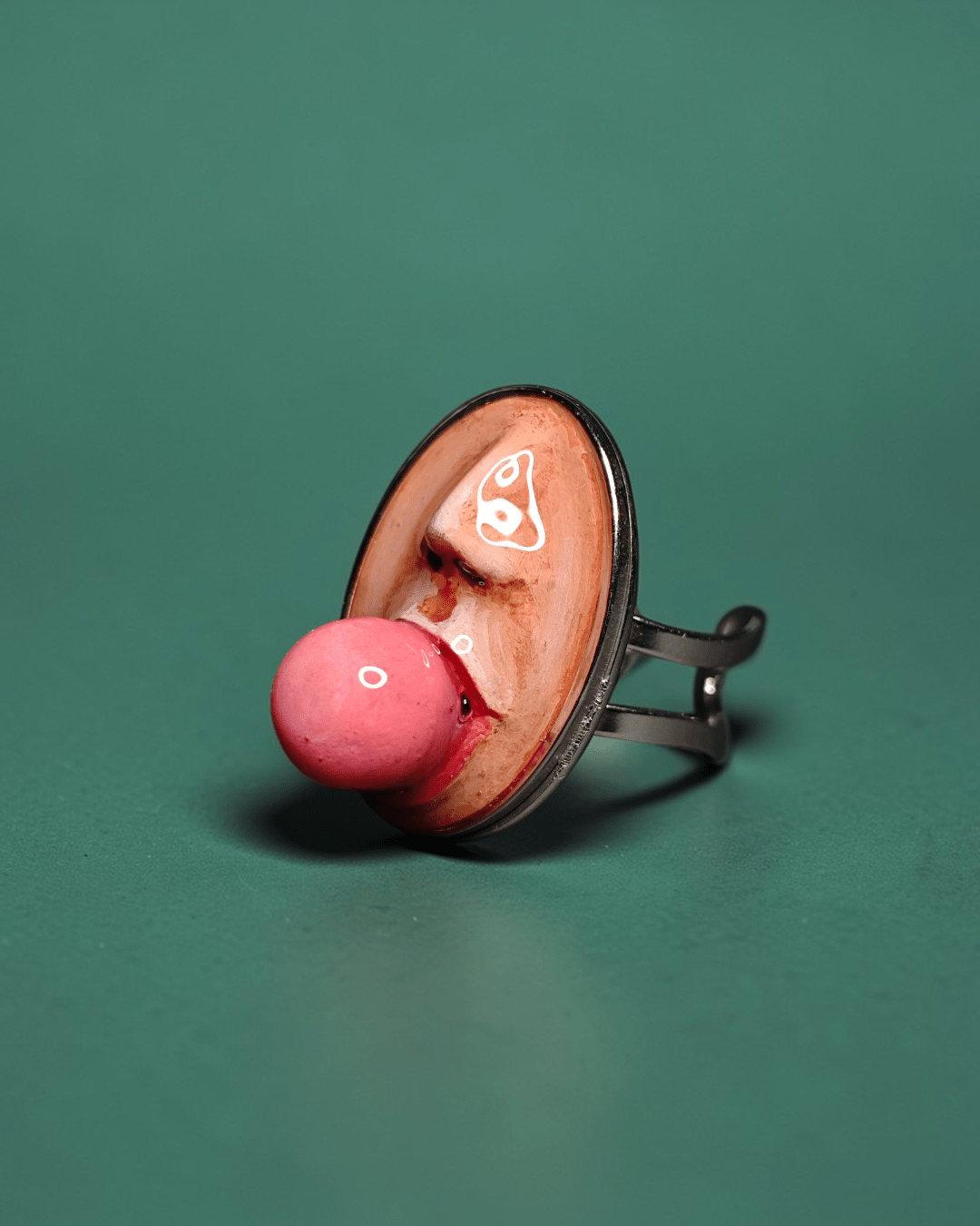 Popping Gum Oval Frame Ring – Handmade Clay & Resin Surreal Statement Jewelry, Sculptural Fantasy Wearable Art with Adjustable Stainless Steel Band - SAMA