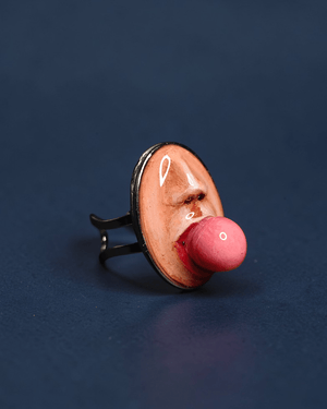 Popping Gum Oval Frame Ring – Handmade Clay & Resin Surreal Statement Jewelry, Sculptural Fantasy Wearable Art with Adjustable Stainless Steel Band - SAMA
