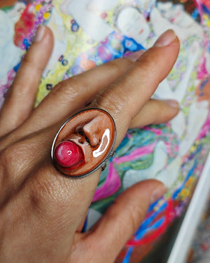 Popping Gum Ring – Handmade Clay & Resin Surreal Statement Jewelry with Adjustable Stainless Steel Band - SAMA