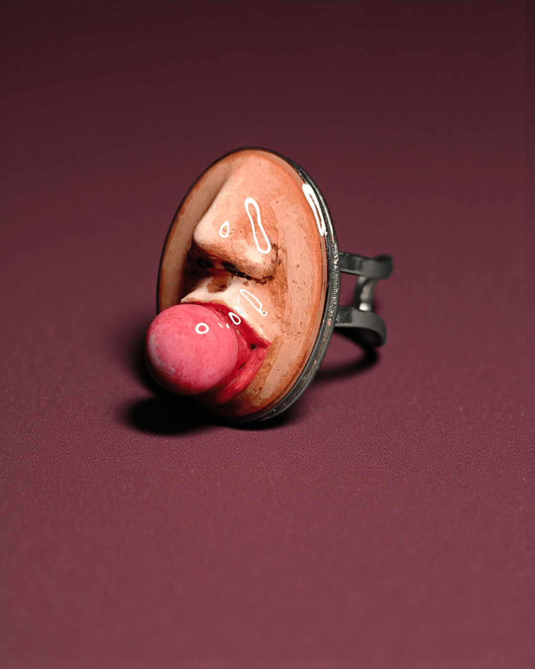 Popping Gum Ring – Handmade Clay & Resin Surreal Statement Jewelry with Adjustable Stainless Steel Band - SAMA