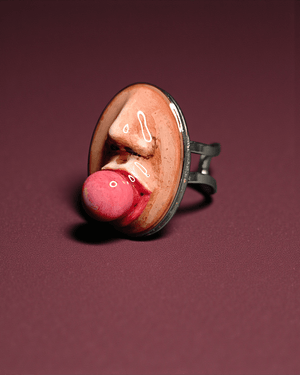 Popping Gum Ring – Handmade Clay & Resin Surreal Statement Jewelry with Adjustable Stainless Steel Band - SAMA