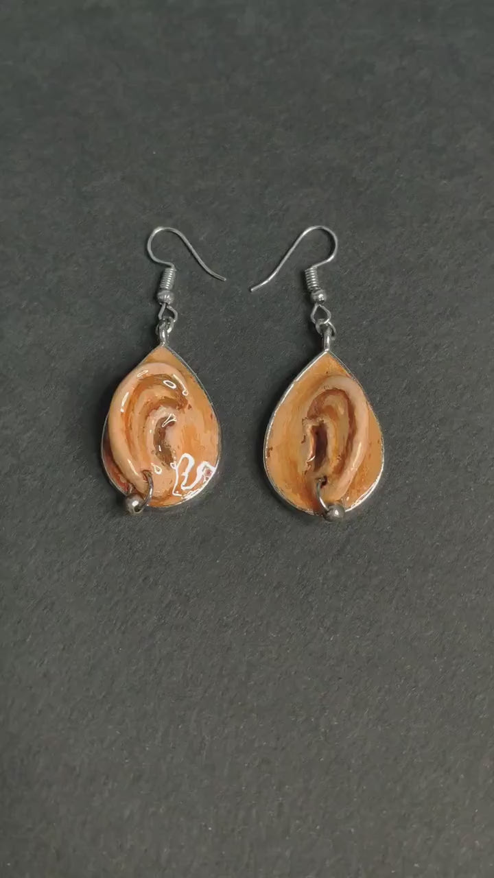 Ear Earrings – Handmade Clay & Resin Surreal Statement Jewelry, Sculptural Wearable Art with Zinc Alloy Hooks OOAK