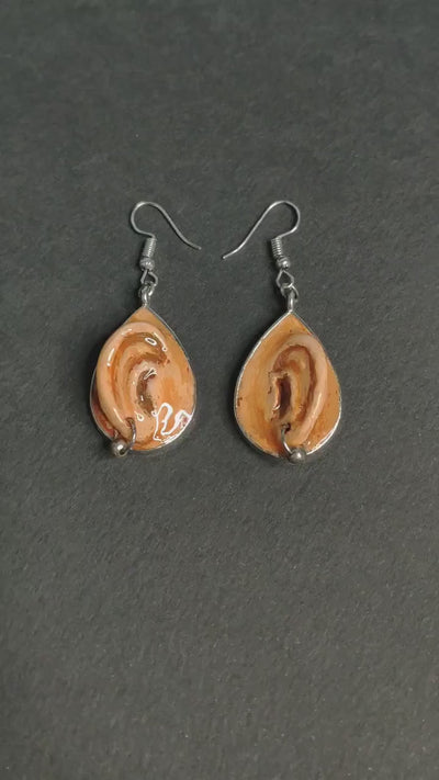 Ear Earrings – Handmade Clay & Resin Surreal Statement Jewelry, Sculptural Wearable Art with Zinc Alloy Hooks OOAK