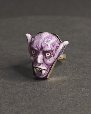 Drakula Ring – Handmade Clay & Resin Gothic Horror Statement Jewelry, Dark Surreal Sculptural Wearable Art with Sterling Silver S925 Band OOAK