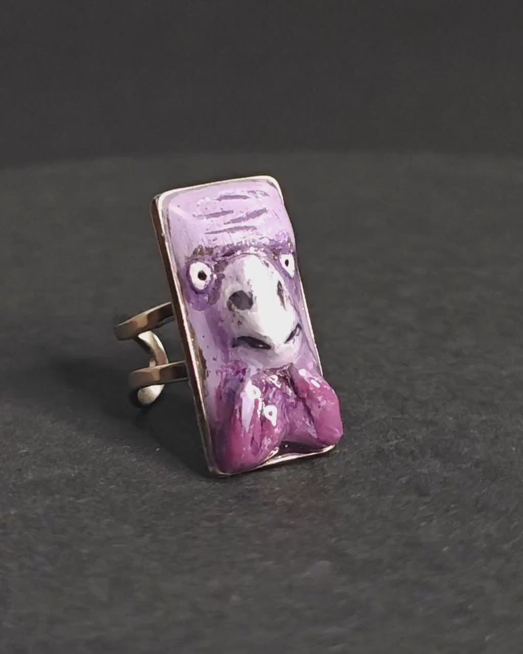 Bird Form Ring – Handmade Clay Surreal Statement Jewelry, Sculptural Animal-Inspired Wearable Art on Adjustable Stainless Steel Band OOAK