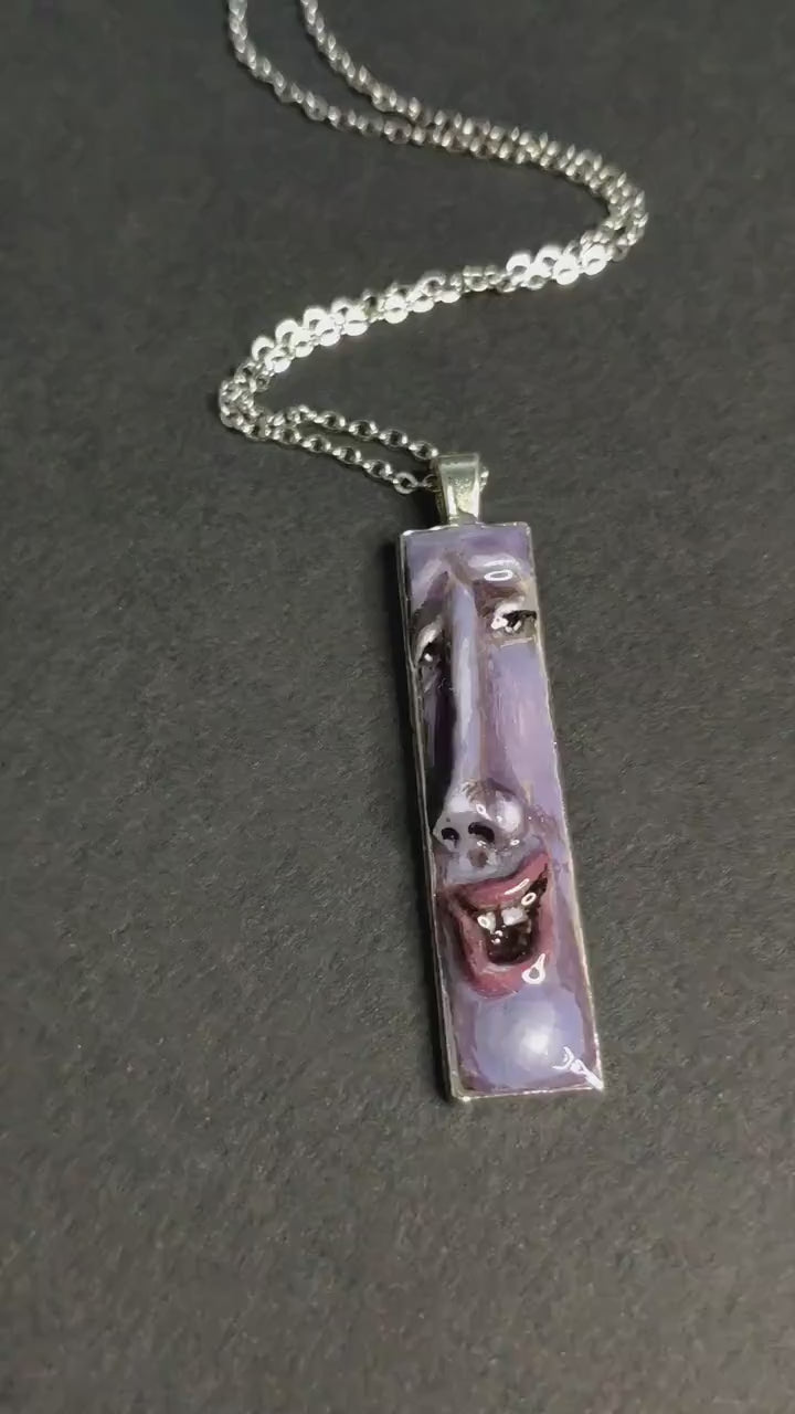 Happy Man Necklace – Handmade Clay & Resin Surreal Statement Jewelry, Sculptural Artistic Wearable Art with Alloy Pendant / Chain OOAK