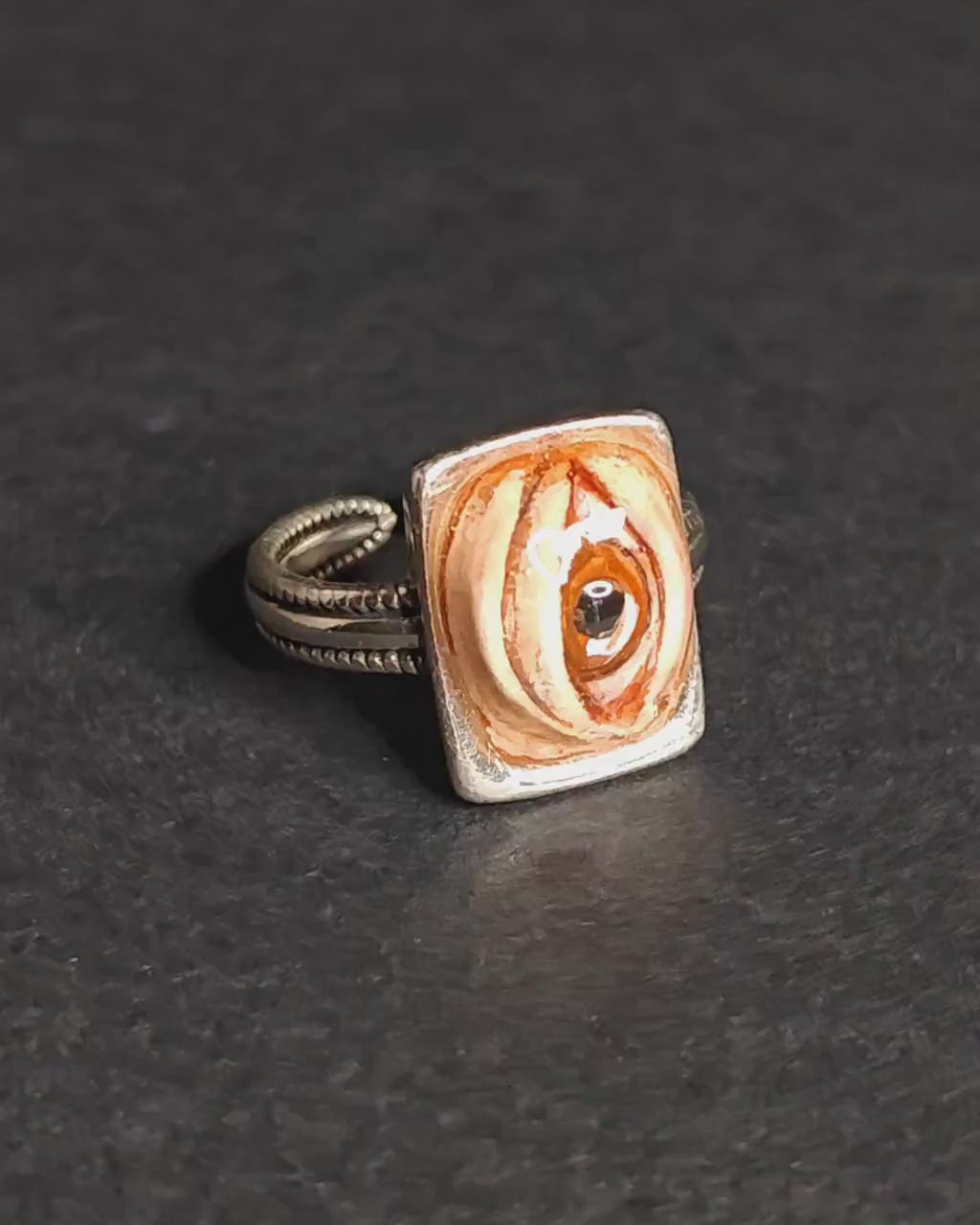 Eye Ring – Handmade Clay & Resin Surreal Statement Jewelry, Sculptural Fantasy Wearable Art on Sterling Silver S925 Band