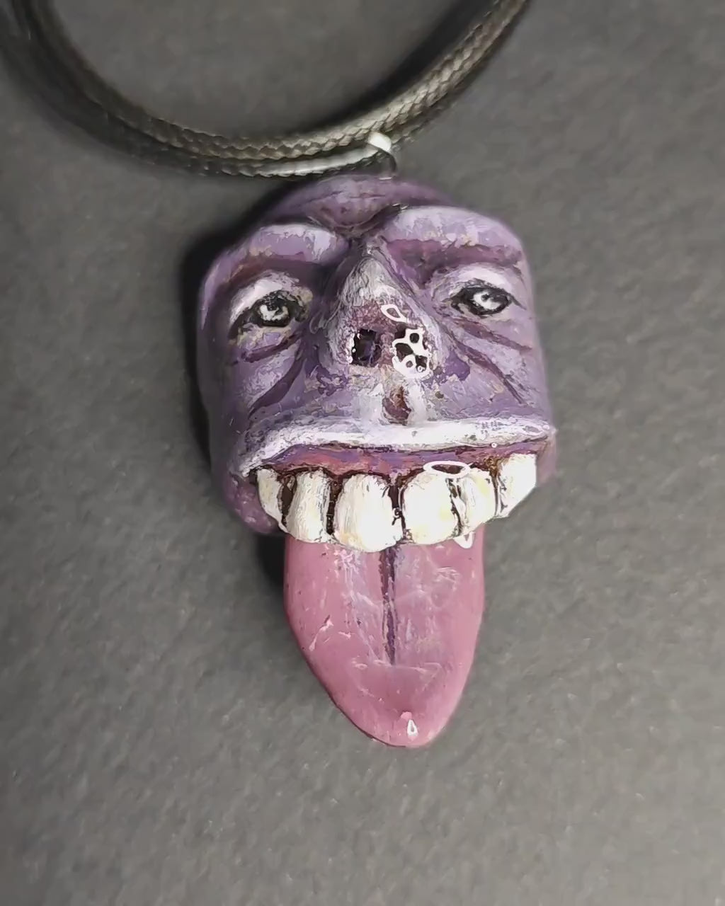 Tongue Out Necklace – Handmade Clay & Resin Surreal Statement Jewelry, Sculptural Fantasy Wearable Art OOAK