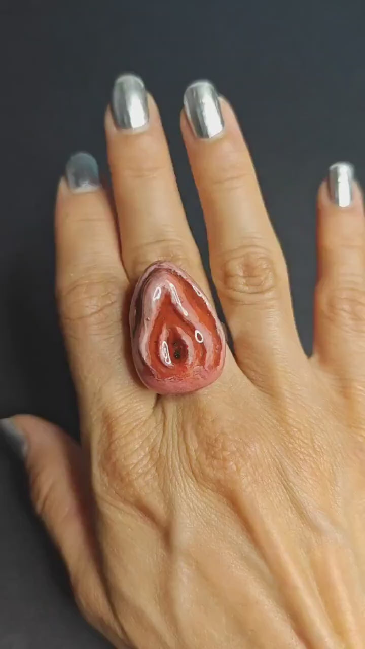 Feminine Form Ring – Handmade Clay & Resin Surreal Body-Inspired Statement Jewelry, Sculptural Wearable Art on Adjustable Stainless Steel