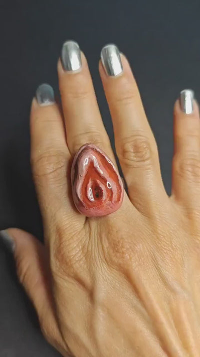 Feminine Form Ring – Handmade Clay & Resin Surreal Body-Inspired Statement Jewelry, Sculptural Wearable Art on Adjustable Stainless Steel
