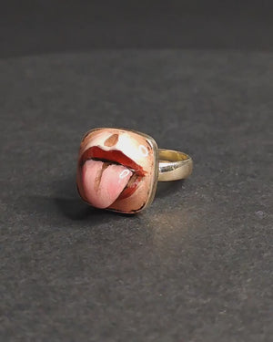 Tongue Out Ring – Handmade Clay & Resin Surreal Statement Jewelry, Sculptural Fantasy Wearable Art with Sterling Silver S925 Band
