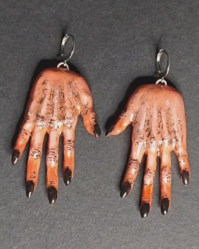 Hands Earrings – Handmade Clay & Resin Surreal Statement Jewelry, Sculptural Wearable Art with Stainless Steel Hooks OOAK