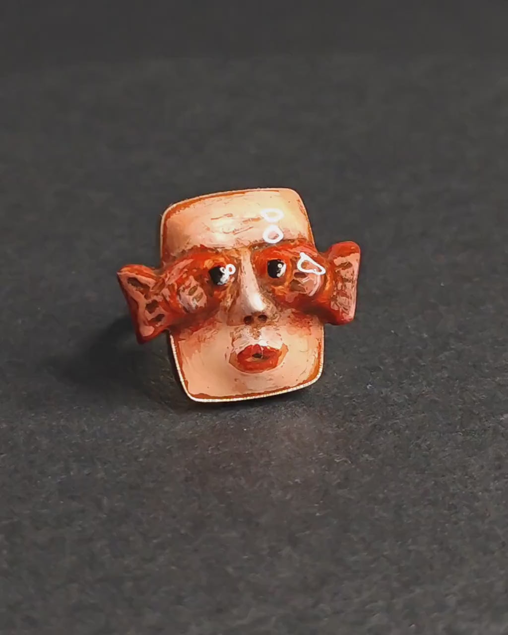 Fish on Eyes Ring – Handmade Clay & Resin Surreal Statement Jewelry, Sculptural Fantasy Wearable Art with Sterling Silver S925 Band