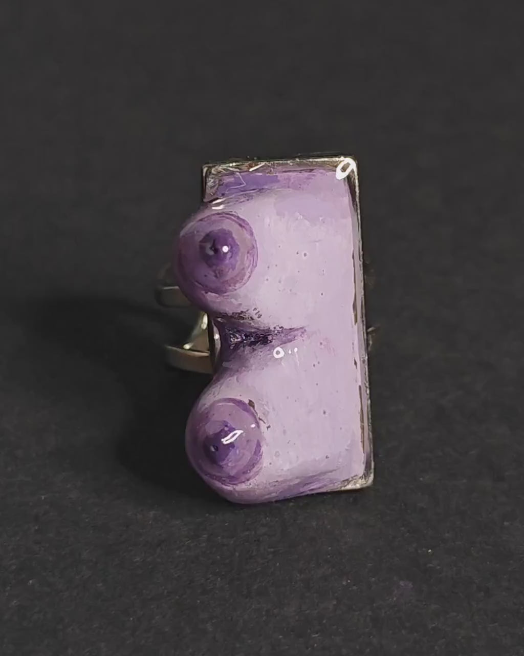 Body Form Ring – Handmade Clay & Resin Surreal Statement Jewelry, Sculptural Artistic Wearable Art on Adjustable Stainless Steel Band