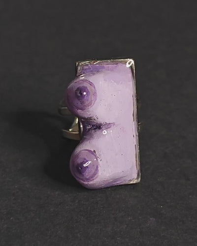 Body Form Ring – Handmade Clay & Resin Surreal Statement Jewelry, Sculptural Artistic Wearable Art on Adjustable Stainless Steel Band