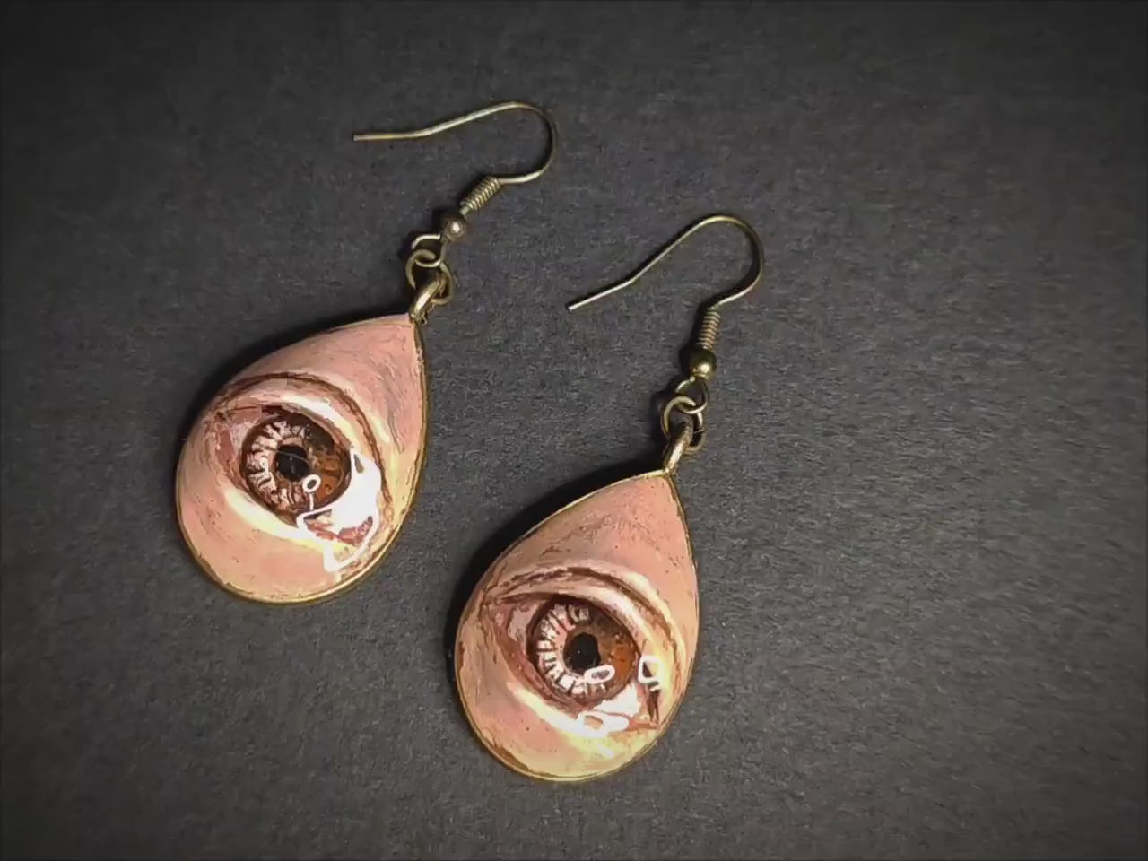 Eye Earrings – Handmade Clay & Resin Surreal Statement Jewelry, Sculptural Wearable Art with Zinc Alloy Hooks