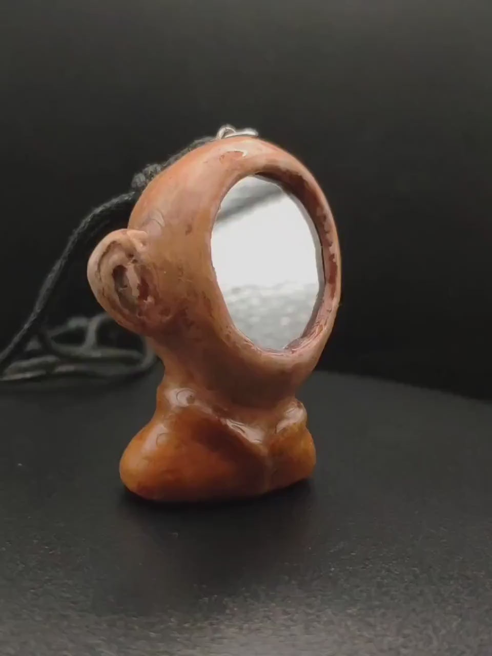 Mirror Face Necklace – Handmade Clay & Resin Surreal Statement Jewelry, Sculptural Fantasy Wearable Art OOAK