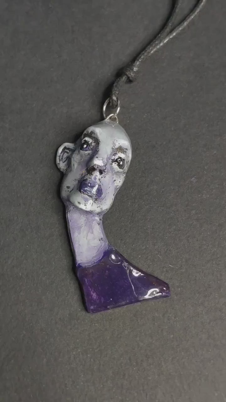 Bald Girl Necklace – Handmade Clay & Resin Surreal Statement Jewelry, Sculptural Artistic Wearable Art OOAK