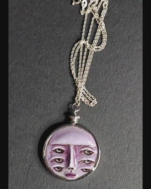 Six Eyes Necklace – Handmade Clay & Resin Surreal Statement Jewelry, Sculptural Wearable Art with Sterling Silver S925 Pendant / Chain