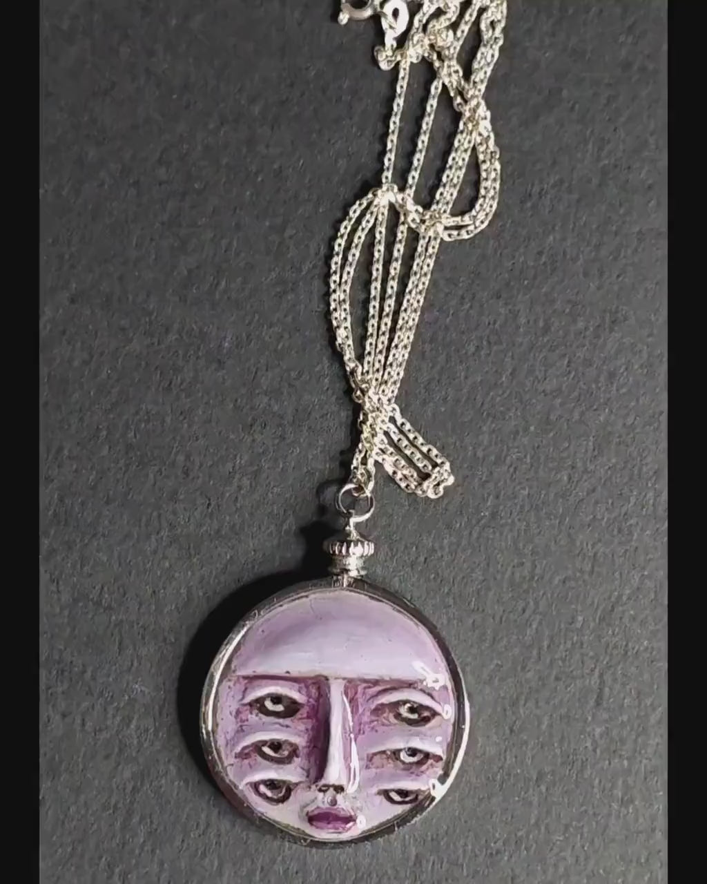 Six Eyes Necklace – Handmade Clay & Resin Surreal Statement Jewelry, Sculptural Wearable Art with Sterling Silver S925 Pendant / Chain
