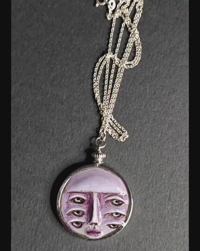 Six Eyes Necklace – Handmade Clay & Resin Surreal Statement Jewelry, Sculptural Wearable Art with Sterling Silver S925 Pendant / Chain