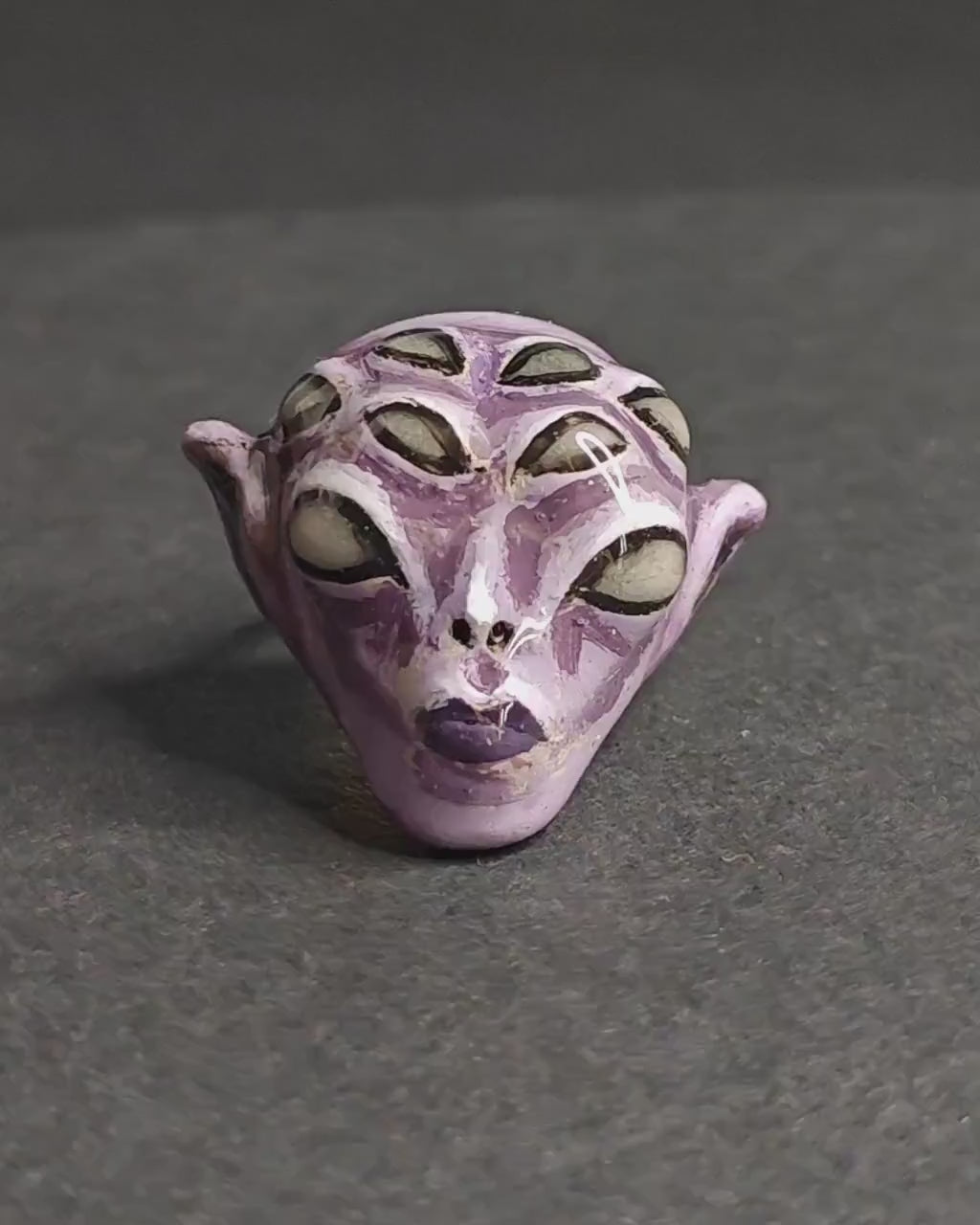 Purple Unknown Creature with Many Eyes Ring – Handmade Clay & Resin Surreal Statement Jewelry, Sculptural Fantasy Wearable Art with Sterling Silver S925 Band OOAK