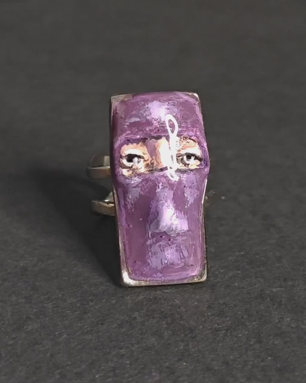 Masked Man Ring – Handmade Clay Surreal Statement Jewelry, Ninja-Inspired Sculptural Wearable Art on Adjustable Stainless Steel Band OOAK