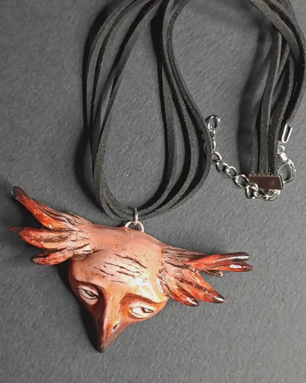 Bird Chimera Necklace – Handmade Clay & Resin Surreal Statement Jewelry, Sculptural Wearable Art OOAK