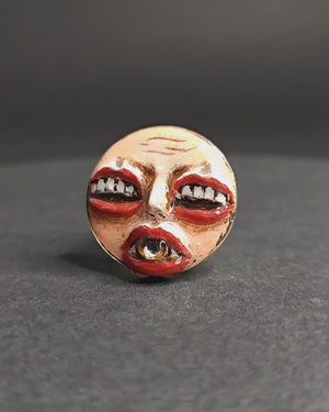 Face with Eye in Mouth & Mouths for Eyes Ring – Handmade Clay & Resin Surreal Statement Jewelry, Sculptural Fantasy Wearable Art with Sterling Silver S925 Band OOAK