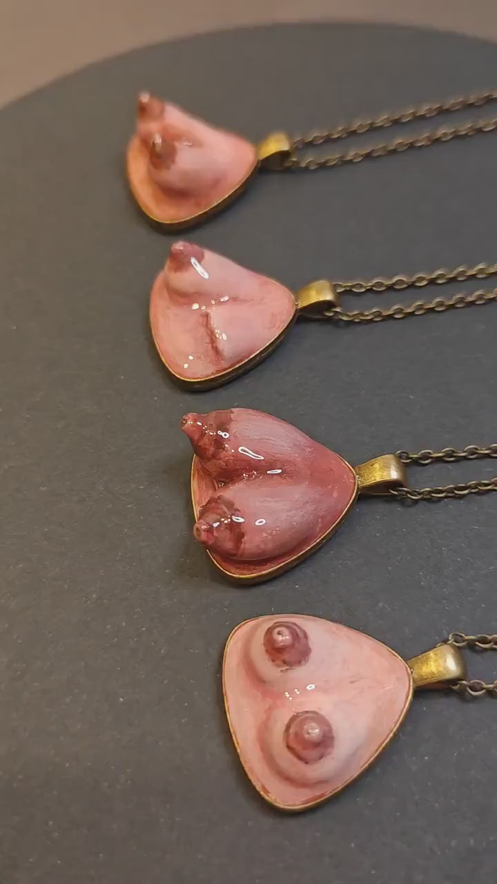 Feminine Form Necklace – Handmade Clay & Resin Surreal Body-Inspired Statement Jewelry, Sculptural Wearable Art with Alloy Pendant / Chain