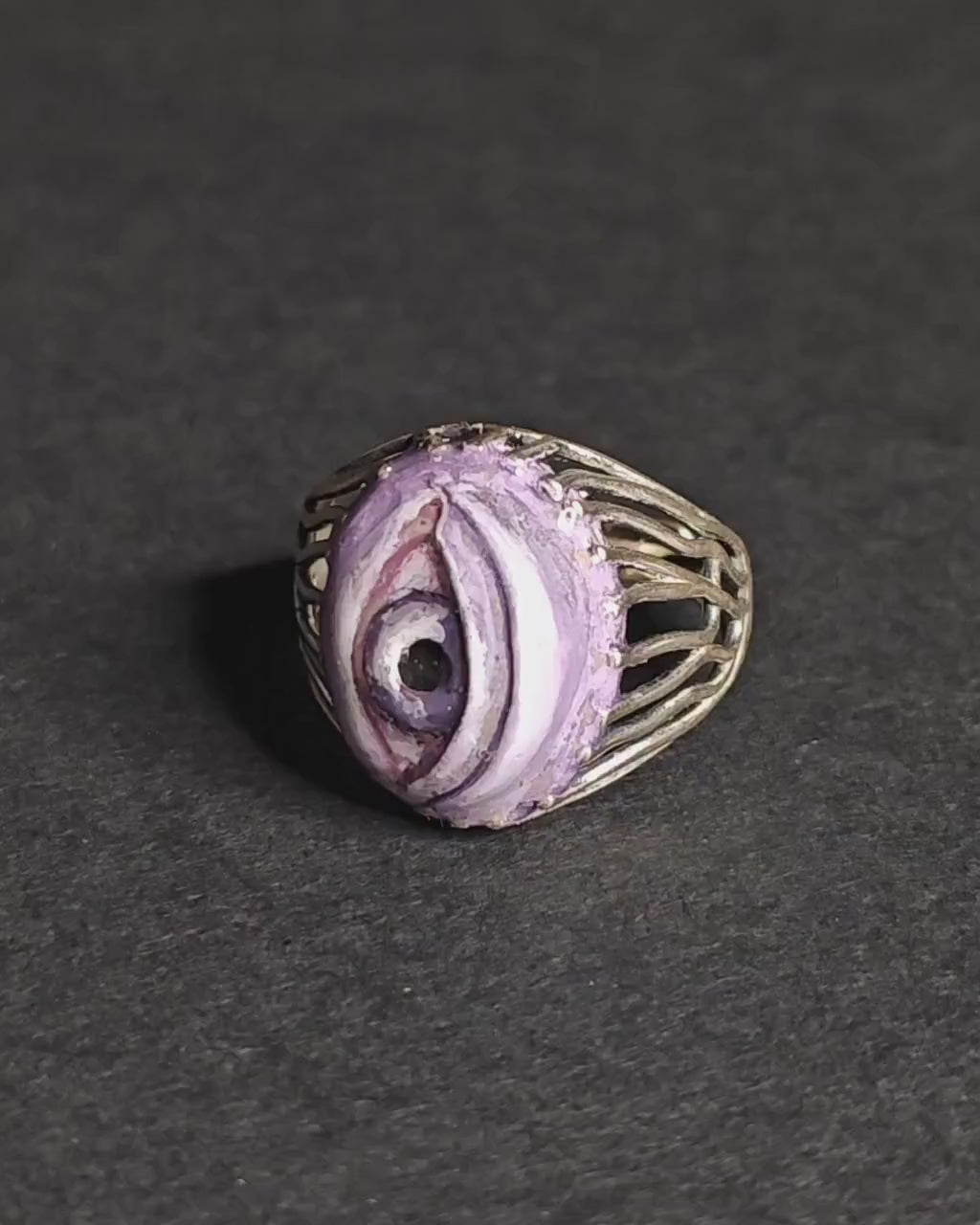 Eye Ring – Handmade Clay & Resin Surreal Statement Jewelry, Sculptural Fantasy Wearable Art on Sterling Silver S925 Band