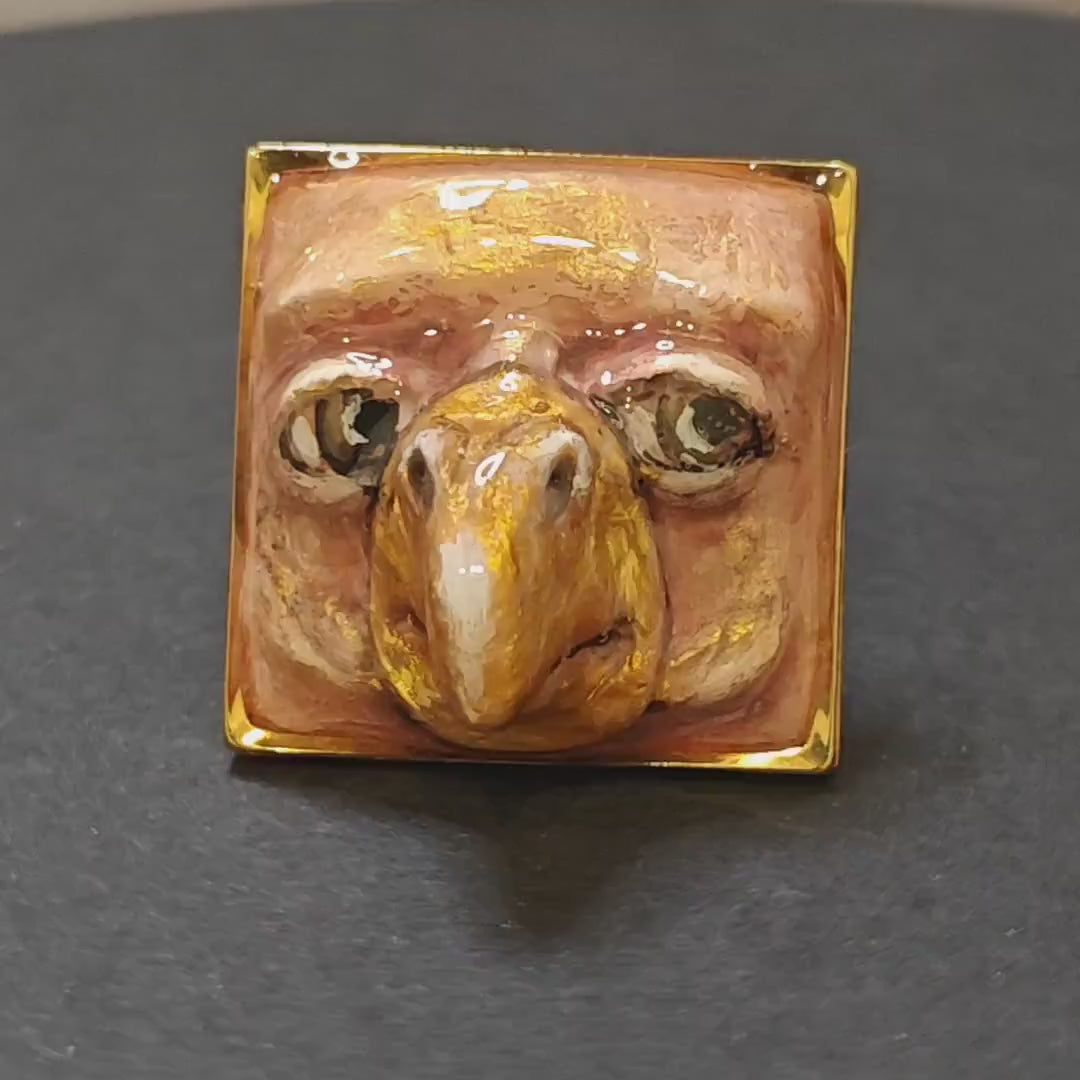 Human Eagle Chimera Ring – Handmade Clay Surreal Statement Jewelry, Sculptural Fantasy Wearable Art, Adjustable Stainless Steel Band OOAK
