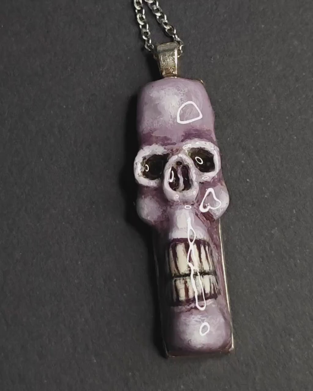 Skull Necklace – Handmade Clay & Resin Surreal Statement Jewelry, Gothic Sculptural Wearable Art with Alloy Pendant / Chain OOAK