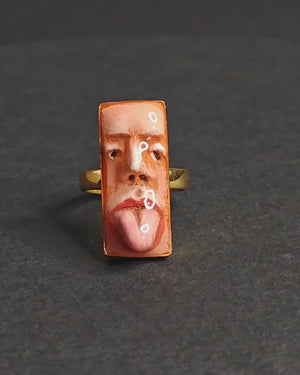 Tongue Out Face Ring – Handmade Clay & Resin Surreal Statement Jewelry, Sculptural Wearable Art with Sterling Silver S925 Band